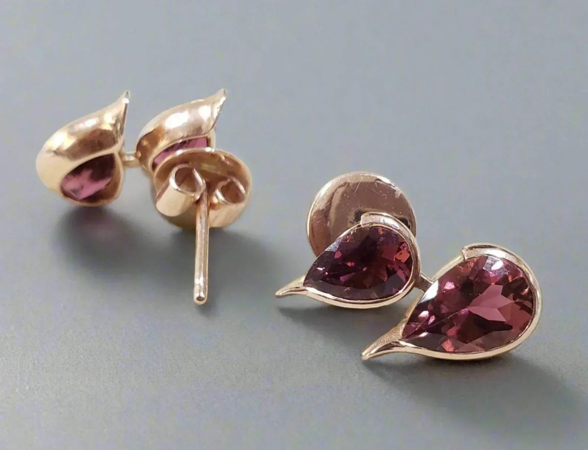 14k Rose Gold Teardrop Rubellite Studs Earring - K Jewelry Accessories