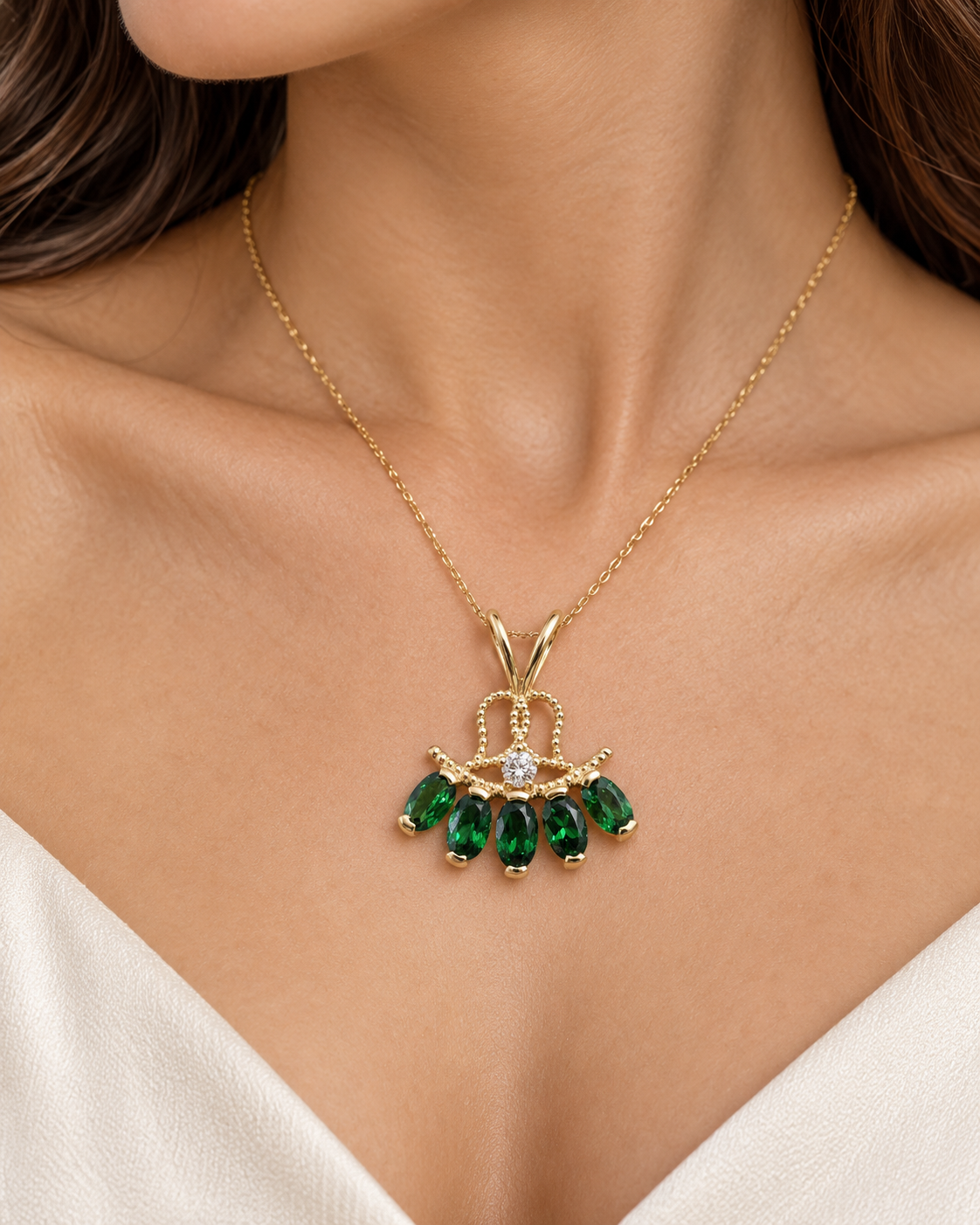14k Gold Tsavorite With Diamond Charm Pendant