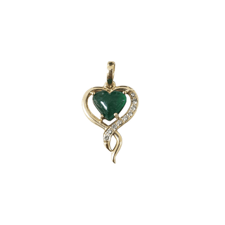 Cabochon Heart Emerald and Brilliant Cut Diamond 14k Gold Pendant - K Jewelry Accessories