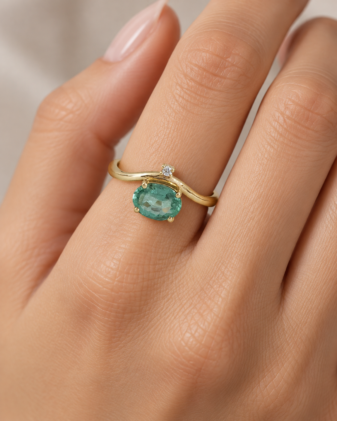Handmade 14k Gold Natural Emerald & Diamond Ring
