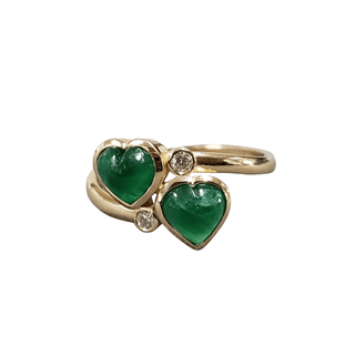 14k Gold Zambian Emerald Heart and Brilliant Cut Diamond Ring - K Jewelry Accessories