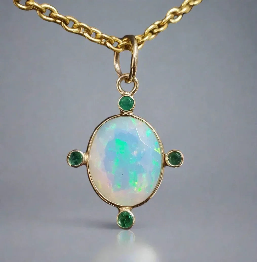 Handmade 14k Emerald & Ethiopian Opal Gold Pendant - K Jewelry Accessories