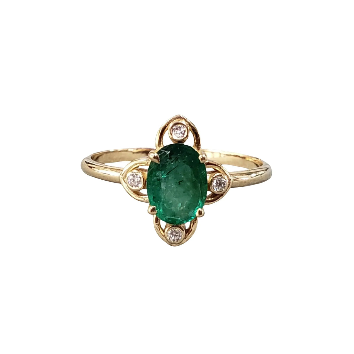 Minimalist 14k Solid Gold Oval Emerald Diamond Ring - K Jewelry Accessories