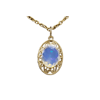 Filigree Design 14 Karat Oval Ethiopian Opal Gold Pendant - K Jewelry Accessories