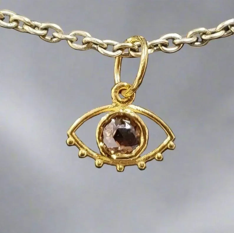 14k Gold Brown Diamond Evil Eye Pendant - K Jewelry Accessories