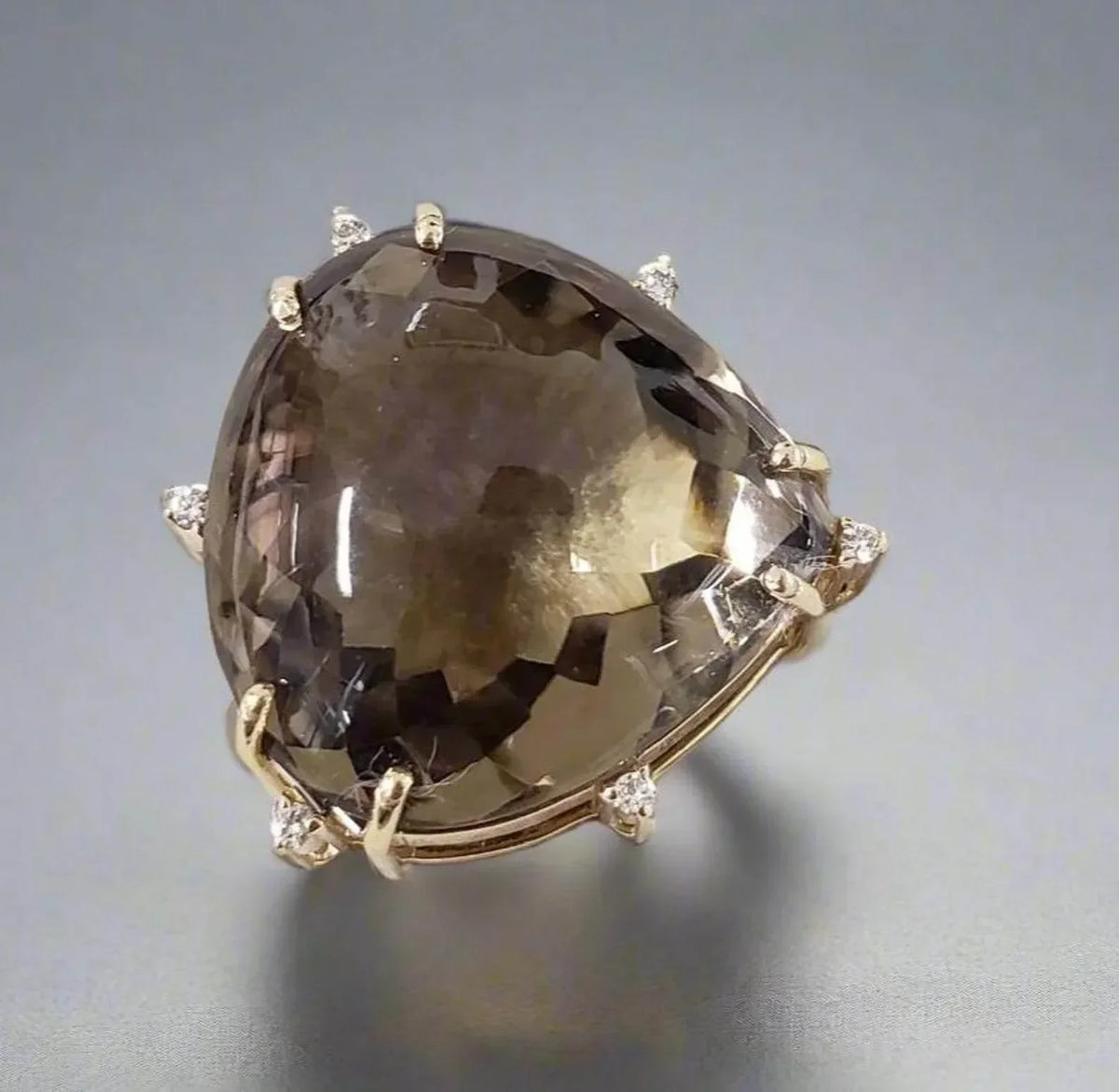 Floating Slide 14k Gold Cabochon Smoky & Diamond Pendant - K Jewelry Accessories
