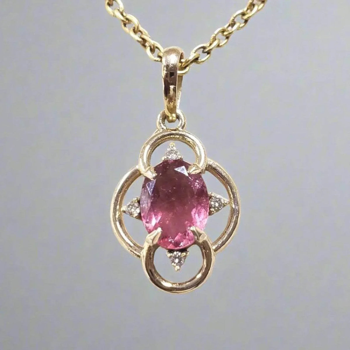 Floral 14k Gold Natural Pink Tourmaline Pendant - K Jewelry Accessories