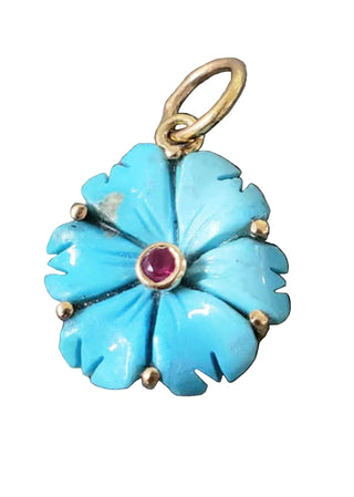 18k Gold Turquoise Flower Pendant: Arizona Sleeping Beauty Ruby Gemstone