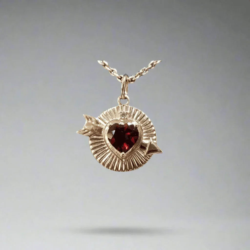 14k Gold Red Heart Garnet Pendant With Diamond - K Jewelry Accessories