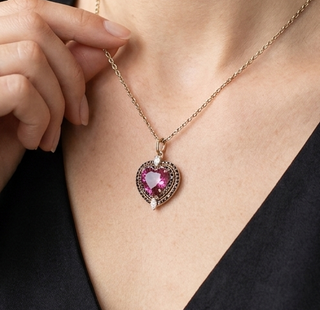 Heart Pink Topaz With Black & White Diamond Pendant