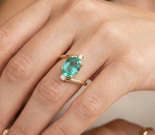 Natural Emerald Diamond 14K Gold Ring