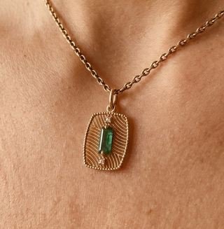 Natural Baguette Emerald Pendant in 14K Solid Gold
