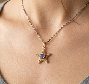 14K Gold Blue Sapphire Star Pendant
