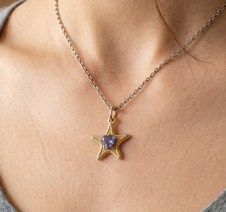 14K Gold Blue Sapphire Star Pendant
