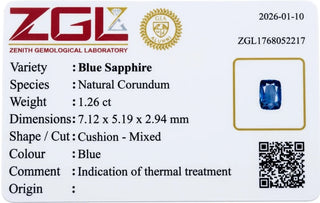 1.26 ct. Natural Blue Sapphire Cushion Shape -#BS120