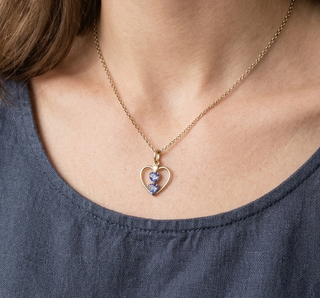 14K Gold Heart Pendant, Blue Sapphire & Diamond