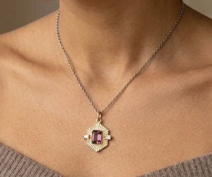 14K Solid Gold Pink Tourmaline Diamond Pendant