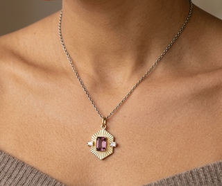 14K Solid Gold Pink Tourmaline Diamond Pendant