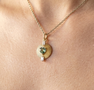 14K Gold Green Sapphire & Diamond Pendant
