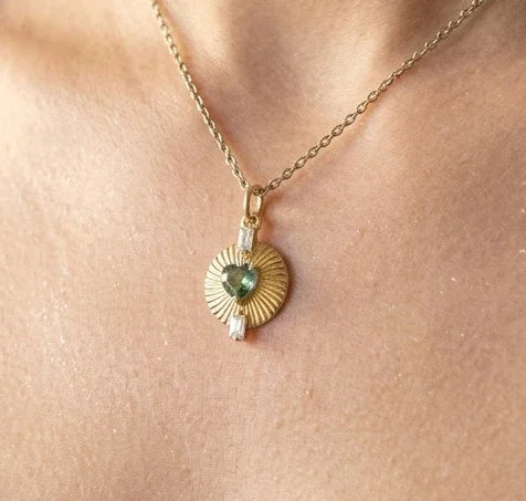 14K Gold Green Sapphire & Diamond Pendant