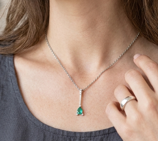 Handmade 14K Gold Emerald Diamond Pendant