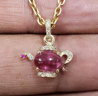 14k Solid Gold Pink Tourmaline and Diamond Pendant - K Jewelry Accessories
