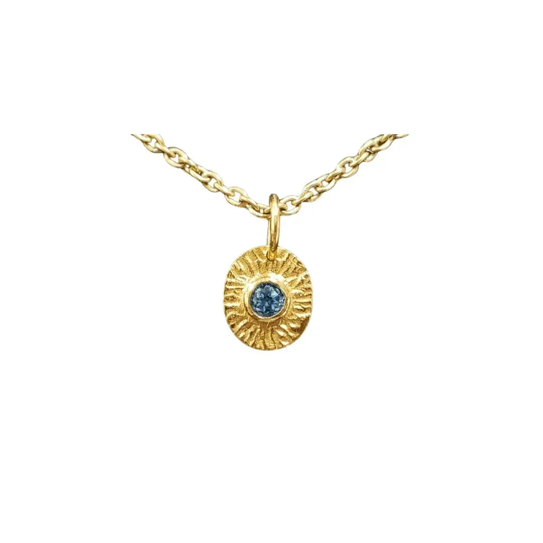 925 Gold Vermeil Blue Topaz Pendant Round Minimalistic - K Jewelry Accessories
