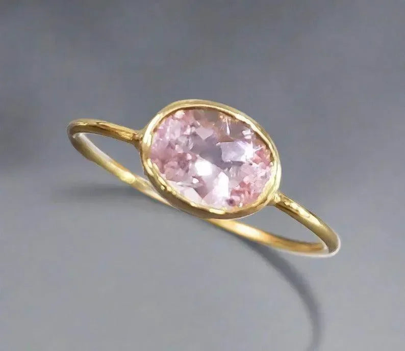 18k Gold Pink Morganite Ring Beautiful Gift for her - K Jewelry Accessories