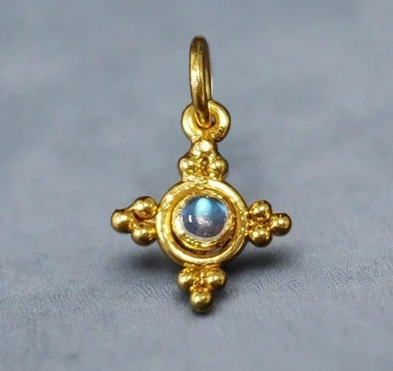 925 Gold Rainbow Moonstone Vermeil Pendant Round - K Jewelry Accessories