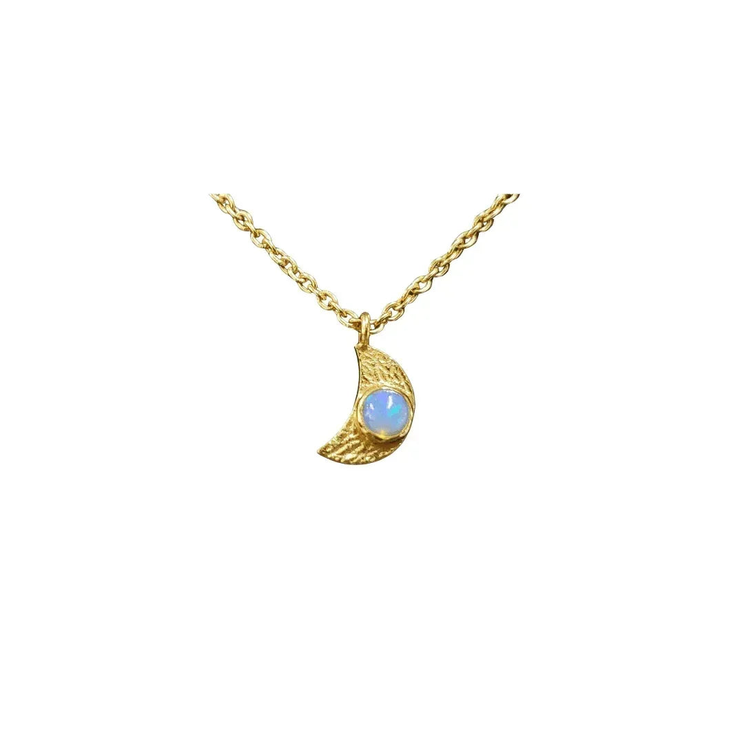 Gold Vermeil Ethiopian Opal Moon Charm Pendant - K Jewelry Accessories