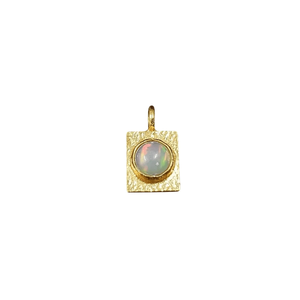 Gold Vermeil Ethiopian Opal Rectangle Charm Pendant Unisex - K Jewelry Accessories