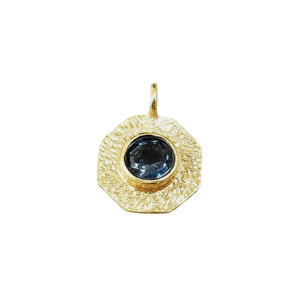 Gold Vermeil London Blue Topaz Charm Octagon Shape Hammered - K Jewelry Accessories