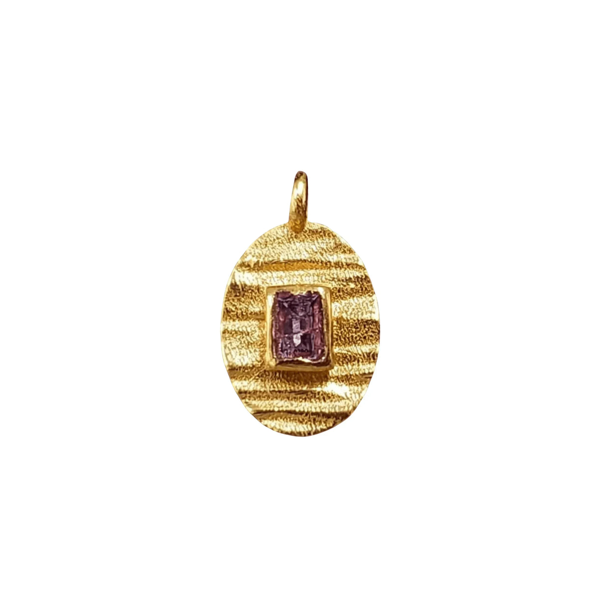 Gold Vermeil Pink Tourmaline Oval Charm Pendant - K Jewelry Accessories