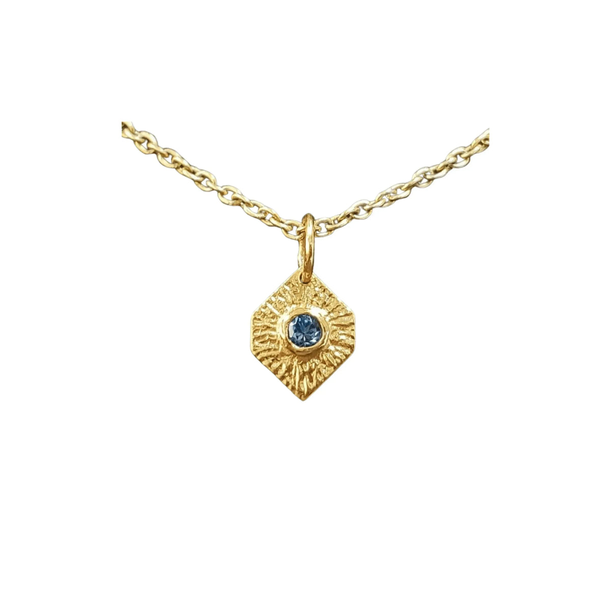 925 Gold Vermeil Swiss Blue Topaz Pendant Round Hammered - K Jewelry Accessories