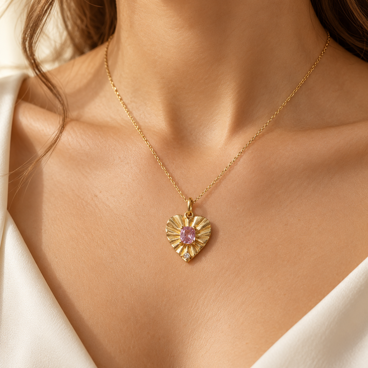 Natural Spinel Heart Pendant, Handmade 14k Gold