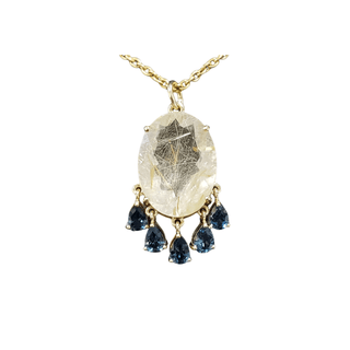 Golden Rich Rutile With London Blue Topaz 14k Gold Pendant - K Jewelry Accessories