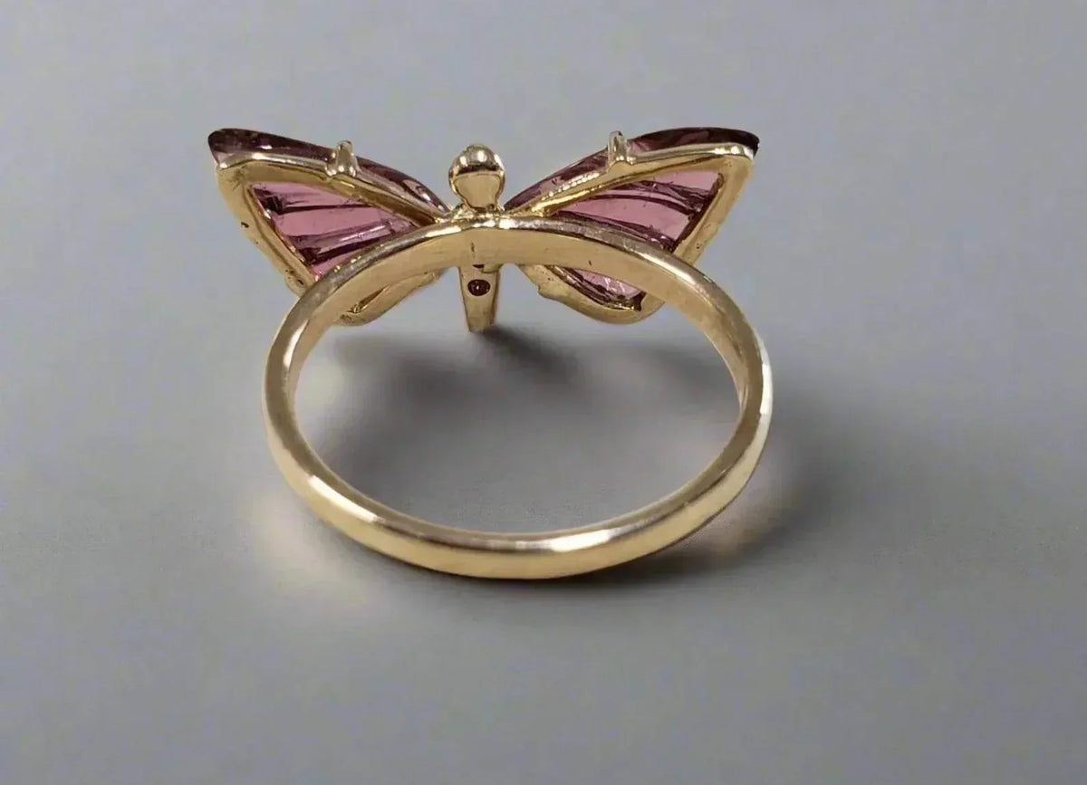 14k Gold Butterfly Pink Tourmaline Diamond Ring - K Jewelry Accessories