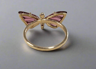 14k Gold Butterfly Pink Tourmaline Diamond Ring - K Jewelry Accessories