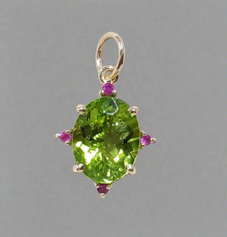 14k Gold Natural Green Peridot Pendant with Ruby - K Jewelry Accessories