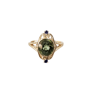 14k Gold Oval Green Tourmaline With Blue Sapphire Ring - K Jewelry Accessories