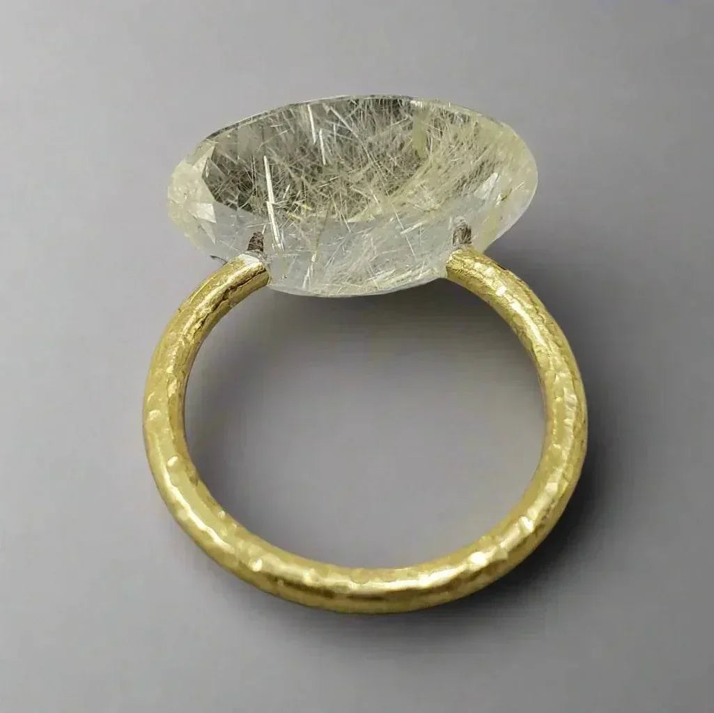 14k Solid Golden Rutilated Quartz Gold Ring - K Jewelry Accessories