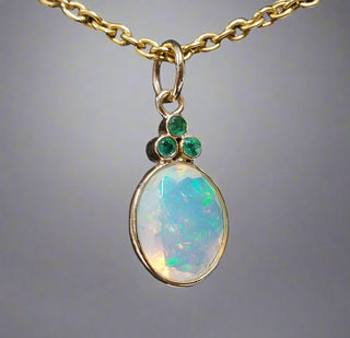 14 Karat Gold Natural Ethiopian Opal and Emerald Pendant - K Jewelry Accessories