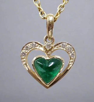 14k Gold Heart Carving Emerald & Diamond Pendant - K Jewelry Accessories