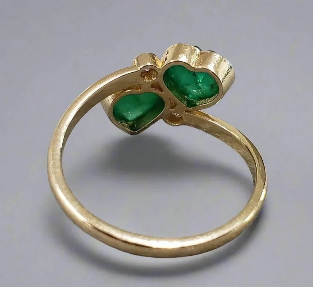 14k Gold Zambian Emerald Heart and Brilliant Cut Diamond Ring - K Jewelry Accessories
