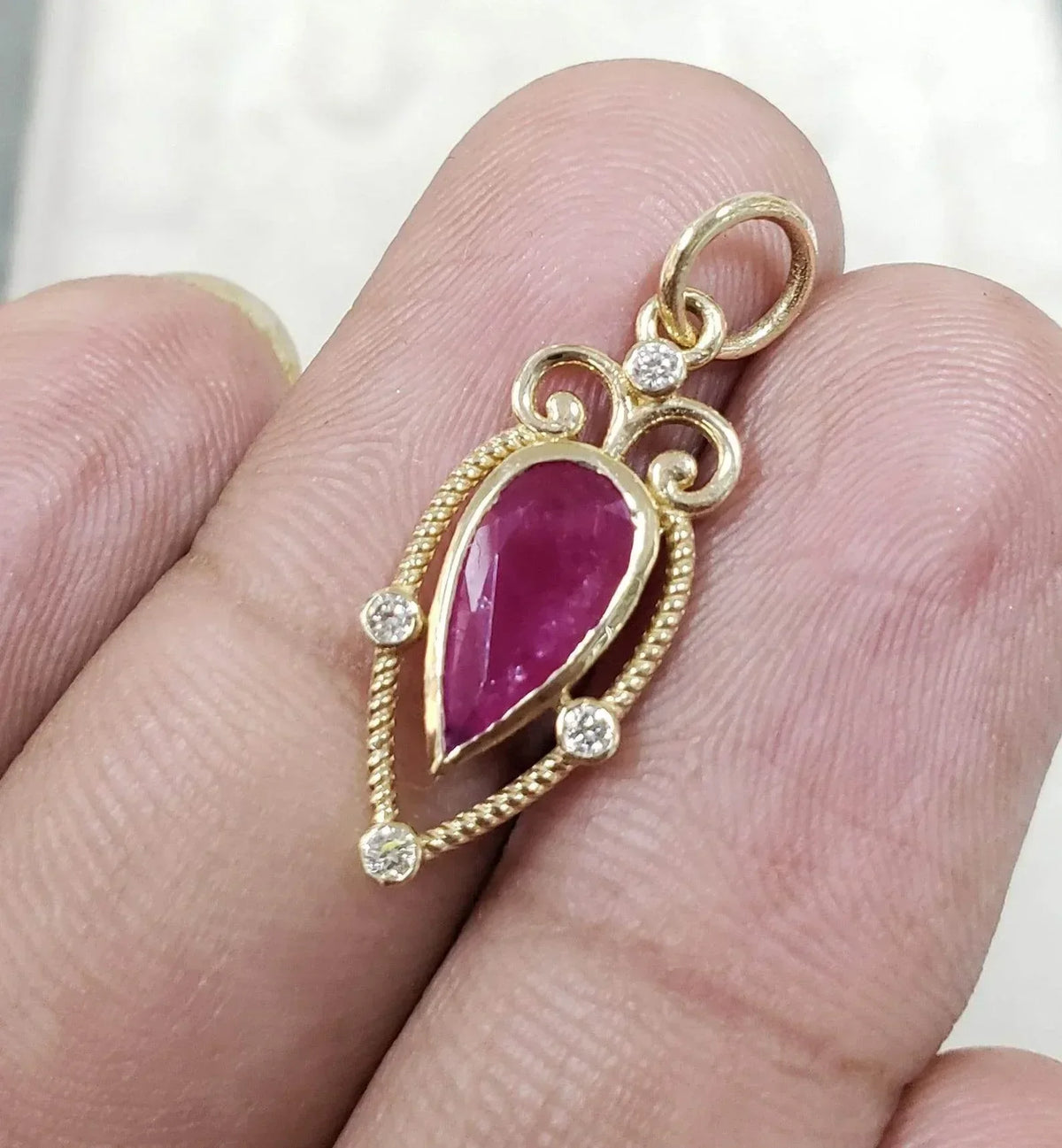 Drop Shape Genuine Ruby 14k Gold Pendant - K Jewelry Accessories