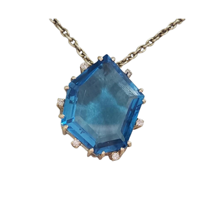 14K Gold Swiss Blue Topaz & Diamond Pendant