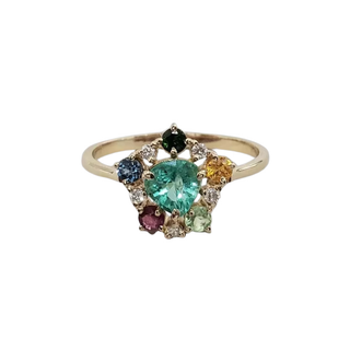 14 Karat Goldring mit rosa Turmalin und Diamant