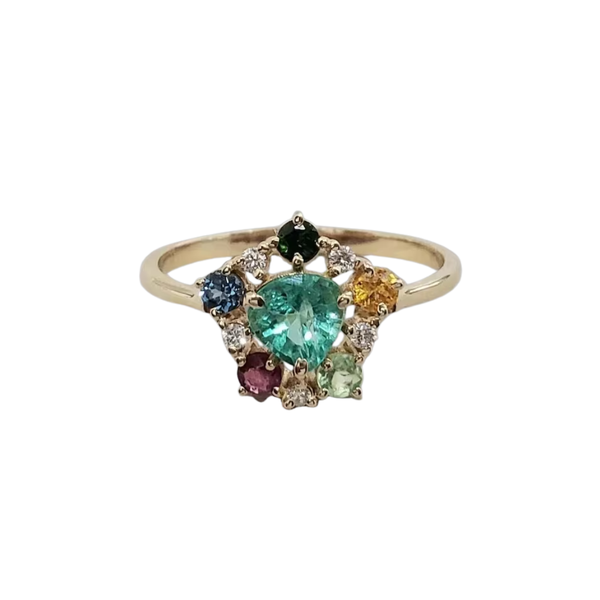 Natural Apatite and Multi Sapphire Ring in Solid 14k Gold