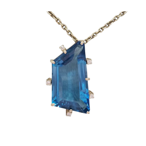 14K Gold Swiss Blue Topaz & Diamond Pendant