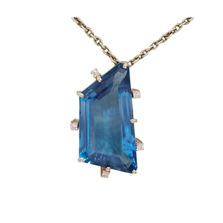 14K Gold Swiss Blue Topaz & Diamond Pendant